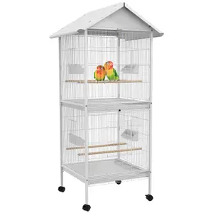 PawHut Metal Bird Cage Feeder, for Small and Medium Bird - White