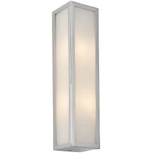 Bathroom Wall Light Fitting - Chrome Plate & Frosted Glass Shade - Twin Lamp