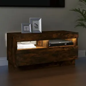 vidaXL TV Cabinet with LED Lights Smoked Oak 80x35x40 cm