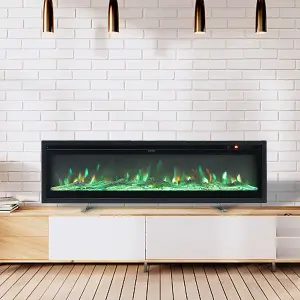 Black Electric Fire Wall Mounted Wall Inset or Freestanding Fireplace Heater 12 Flame Colors Adjustable 60 Inch