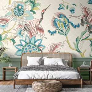 Origin Murals Cranes in Flight Cream Matt Smooth Paste the Wall Mural 300cm Wide X 240cm High