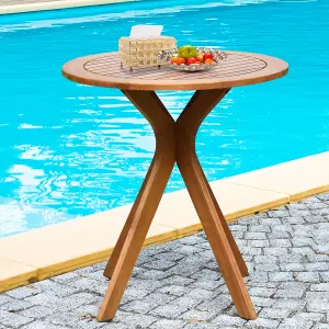 Costway Wood Outdoor Patio Bistro Side Table Garden 70cm Round Wooden Coffee Table