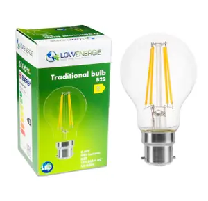 100w Equivalent LED Traditional Looking Filament Light Bulb A60 GLS B22 Bayonet 6.6w LED - Warm White - Pack of 6