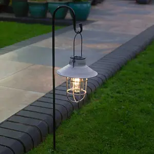 Festive Lights Solar Powered Filament Effect Hanging Fisherman Lantern Grey - Warm White LED