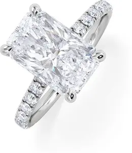 Amora Radiant 3.00Ct Hidden Halo Lab Diamond Engagement Ring With Side Stones Set In Platinum