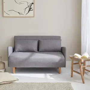 sweeek. 2-seater convertible sofa bed with reclining backrest Panam Light Grey