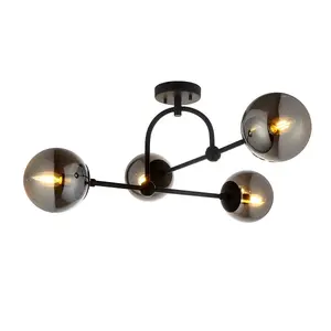 Luminosa Trieste Globe Ceiling Light Matt Black, Smoked Mirror Glass