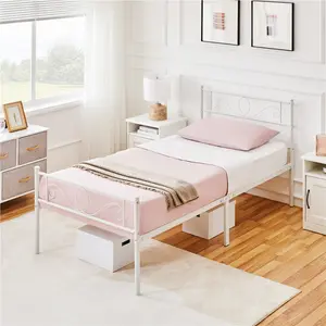 Metal Bed Frame with Headboard/Under-Bed Storage White / Single (3')