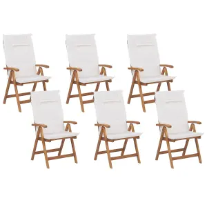 Set of 6 Garden Chairs with Cushions JAVA Acacia Wood Off-White