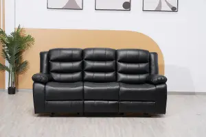 Milano Black Leather Recliner Sofa  3 Seater