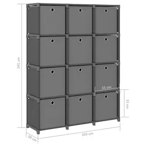 Berkfield 12-Cube Display Shelf with Boxes Grey 103x30x141 cm Fabric