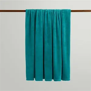 Dunelm Soft Fleece 130cm X 170cm Throw Blanket, Mid Century, Green, Soft Fleece Teal