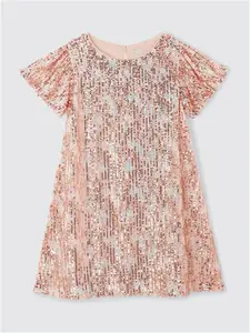 John Lewis Kids' Sequin Party Dress, Rose Gold/Multi