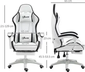 Vinsetto Racing Gaming Chair, Reclining PU Leather Computer Chair With 360 Degree Swivel Seat, Footrest, Removable Headrest White And Black | Aosom UK