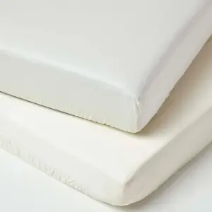 Homescapes Cream Organic Cotton Cot Bed Fitted Sheets 400 Thread Count, 2 Pack