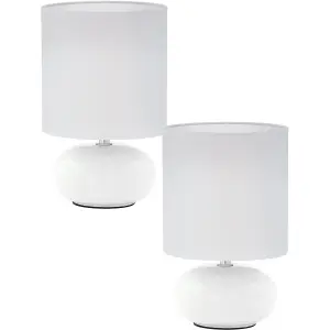 2 PACK Table Lamp Colour White White Fabric Shade In Line Switch Bulb E14 1x40W