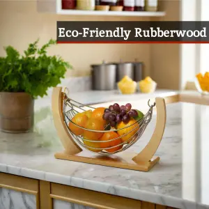 Interiors by Premier Quirky Rubberwood Fruit Hammock, Functional Design Wooden Fruit Hammock, Wooden Frame Fruit Hammock