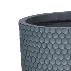 IDEALIST 25cm Small Round Planter, Honeycomb Slate Grey Reinforced Stone Cylinder Outdoor Plant Pot D25 H23 cm, 11L