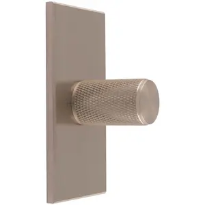 Knurled Cylinder Cabinet Door Knob & Matching Backplate - Satin Nickel 76 x 40mm