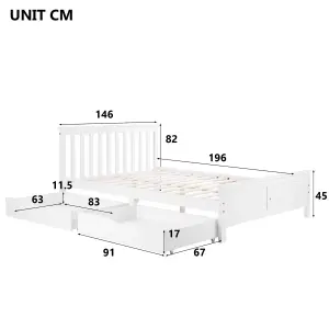 Wooden Solid White Pine Storage Bed With Drawers Bed Furniture Frame For Adults, Kids, Teenagers 4ft6 Double (White 190x135cm)