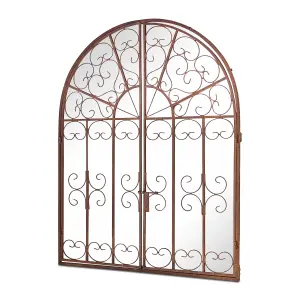 MirrorOutlet The Kirkby Dark Metal Rustic Framed Decorative Arched Wall Mirror with opening doors 89cm x 70cm