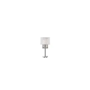 Luminosa Opera 1 Light Table Lamp Chrome, White, Crystal with White Shade, E27