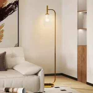 HOMCOM Modern Floor Lamp with Glass Lampshade, Foot Switch for Living Room