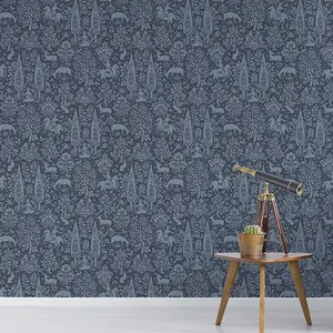 Crown Archives Woodland Wallpaper Dark Blue M1169