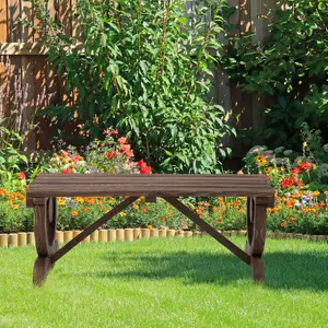 Outsunny Wooden Wheel Bench Rustic Outdoor Patio Garden Seat 2-Person Brown