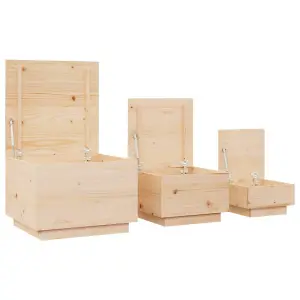 Berkfield Storage Boxes with Lids 3 pcs Solid Wood Pine