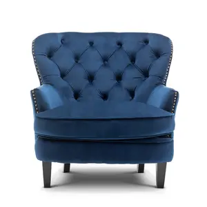 Velvet Blue Buttoned Ava Accent Chair