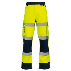 Hi Vis Two Tone 3 Band Combat Trousers - Yellow/ Navy - Reg 36W