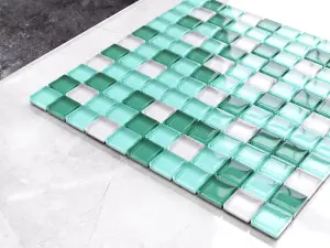 Glass mosaic on mesh for bathroom or kitchen 300mm x 300mm - Winter frost