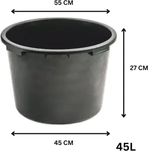 Set of 3 45L Gallon Black Plastic Bucket with Handles -Sturdy Water Bucket Big Bucket with Measuring - Ideal for Home and Garden