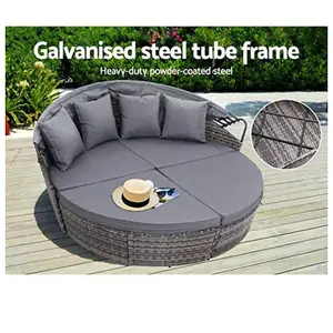 EVRE Bali Mixed Grey 3 Piece Modular Round Rattan Wicker Patio Garden Furniture Daybed