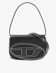 Womens Diesel 1DR Logo-Plaque Leather Shoulder Bag Black