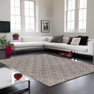 Grey Silver Wool Handmade Modern Luxurious Chequered Geometric Rug For Living Room and Bedroom-160cm X 230cm