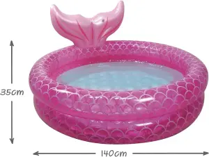 Pink Kids Inflatable Mermaid Paddling Pool for Children Toddlers, 140cm Diameter Ages 2+