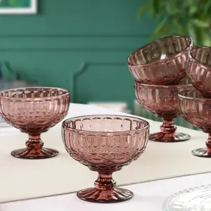 Set of 6 Vintage Pink Glass Trifle Bowl and Dessert Bowls