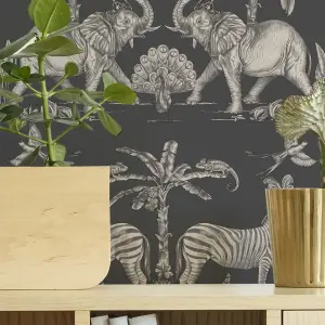 Sublime Elephants Pale Gold Smooth Wallpaper Sample