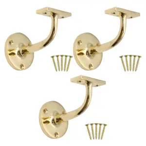 EAI Handrail Bracket Polished Brass Pack 3 Banister Brackets Stair Banister Wall Handrail 63mm