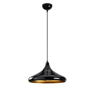 Luminosa Model 24 Deco Black Dome Pendant Lamp Golden Interior