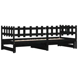 Berkfield Pull-out Day Bed Black 2x(90x190) cm Solid Wood Pine