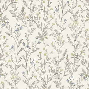 Grandeco Boutique Sprig Leaf PVC-free Eco Wallpaper, White