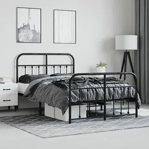 Berkfield Metal Bed Frame with Headboard and Footboard Black 120x200 cm