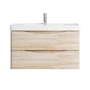 Eden 900mm Wall Hung Vanity Unit in Light Oak & Resin Basin