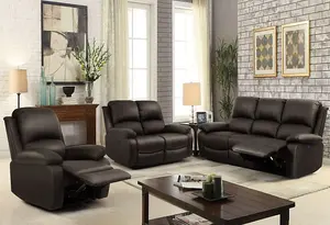 Comfy Living PU Leather Electric Reclining Set- 3 Seater Sofa, 2 Seater Sofa And Chair In Brown