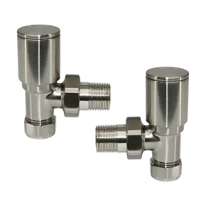 Right Radiators Radiator Valve 15mm Manual Angled Valves One Pair Satin Nickel