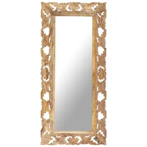 Berkfield Hand Carved Mirror Brown 110x50 cm Solid Mango Wood