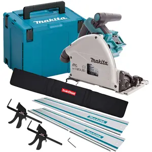 Makita DSP600ZJ 36V Brushless Plunge Saw + 2 x Guide Rail, Connector & Clamp Set